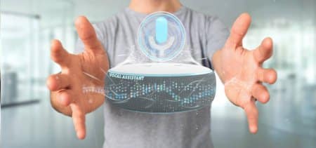 Voice Interface Technology Display Voice user interface technology showing smart speakers and voice-controlled devices for web design trends 2021