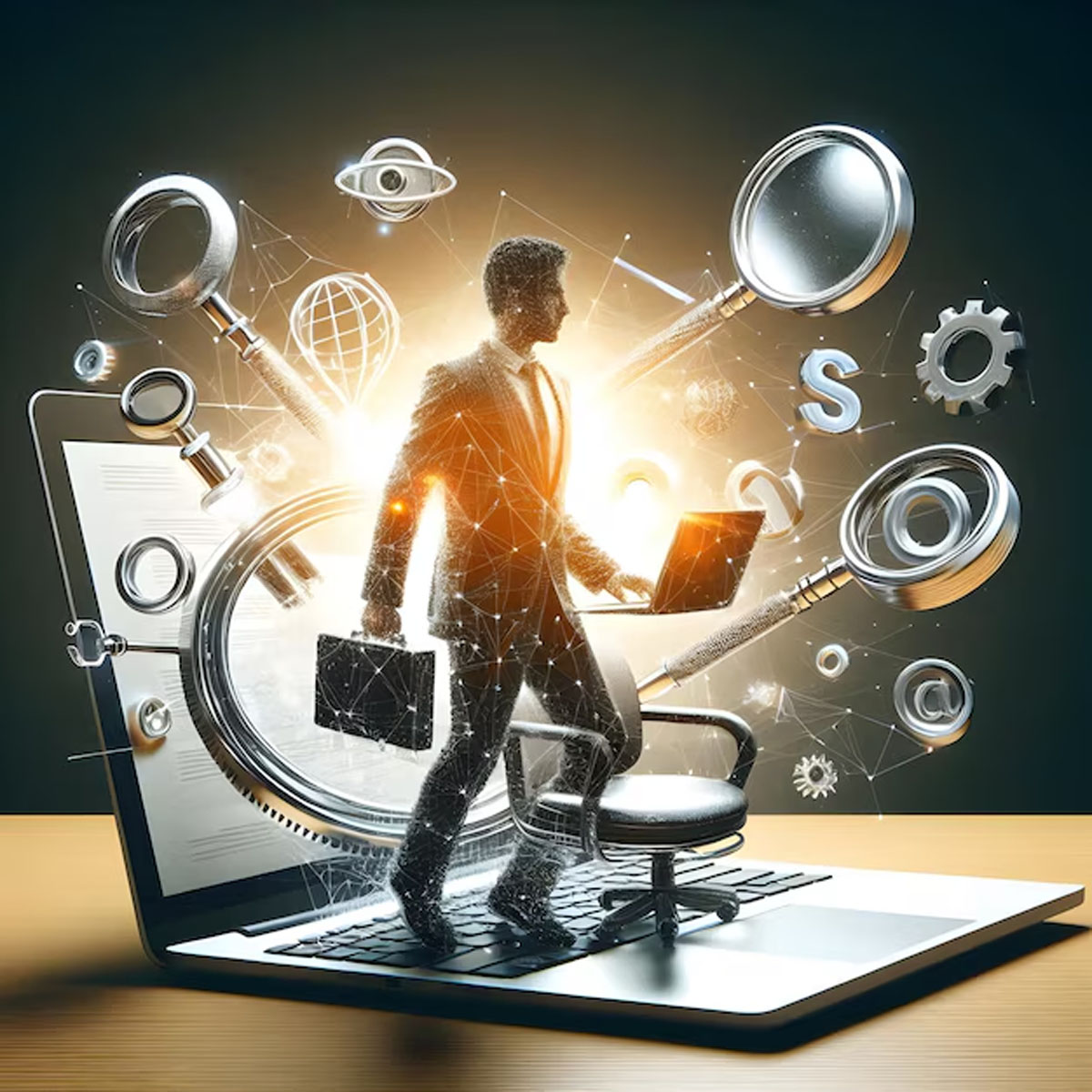 AI SEO Strategy Workspace Digital marketing workspace showing AI-powered SEO strategies implementation with keyword research tools and content optimisation