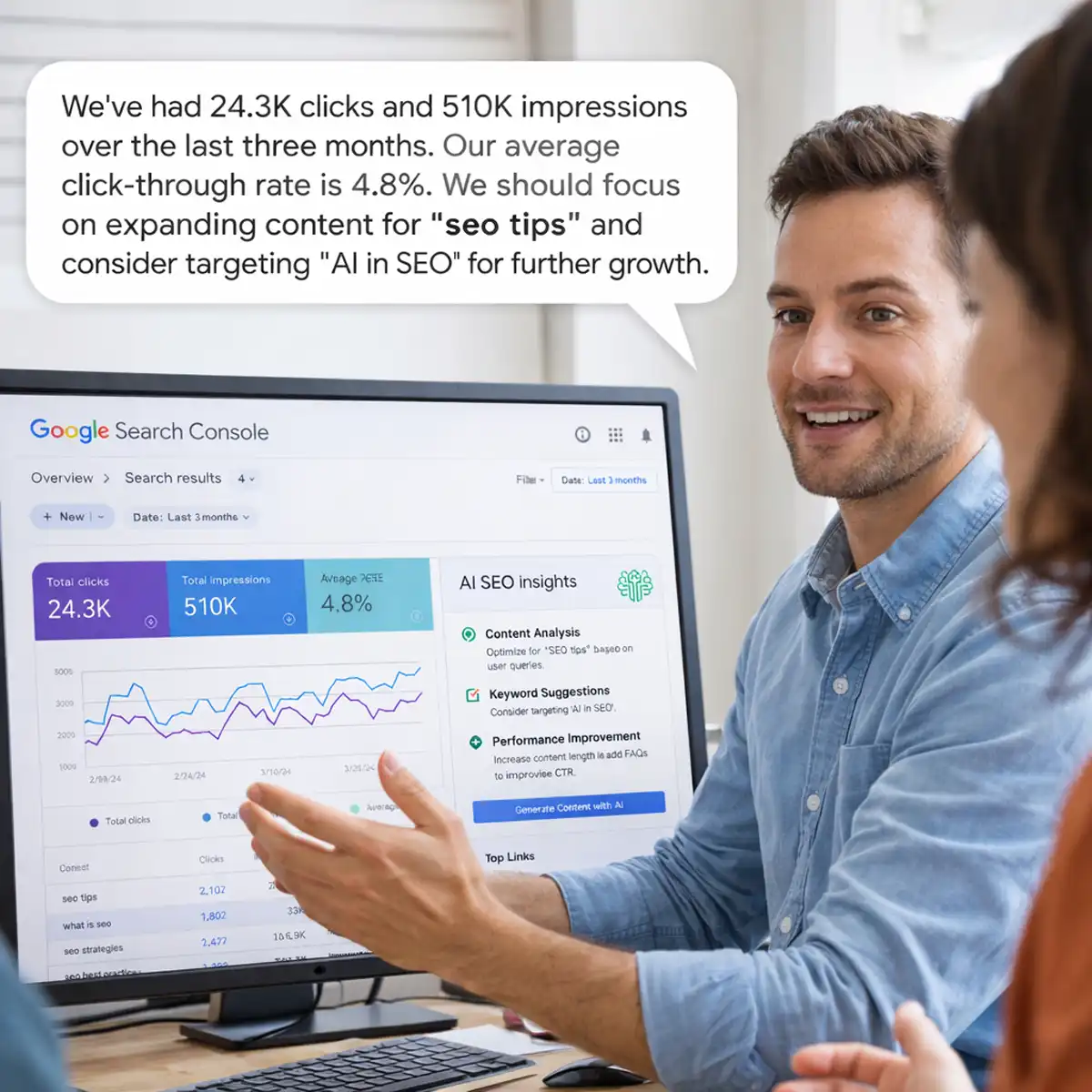 GSC CTR Decline Analysis Google Search Console performance data showing AI Overviews UK impact on click-through rates for informational queries