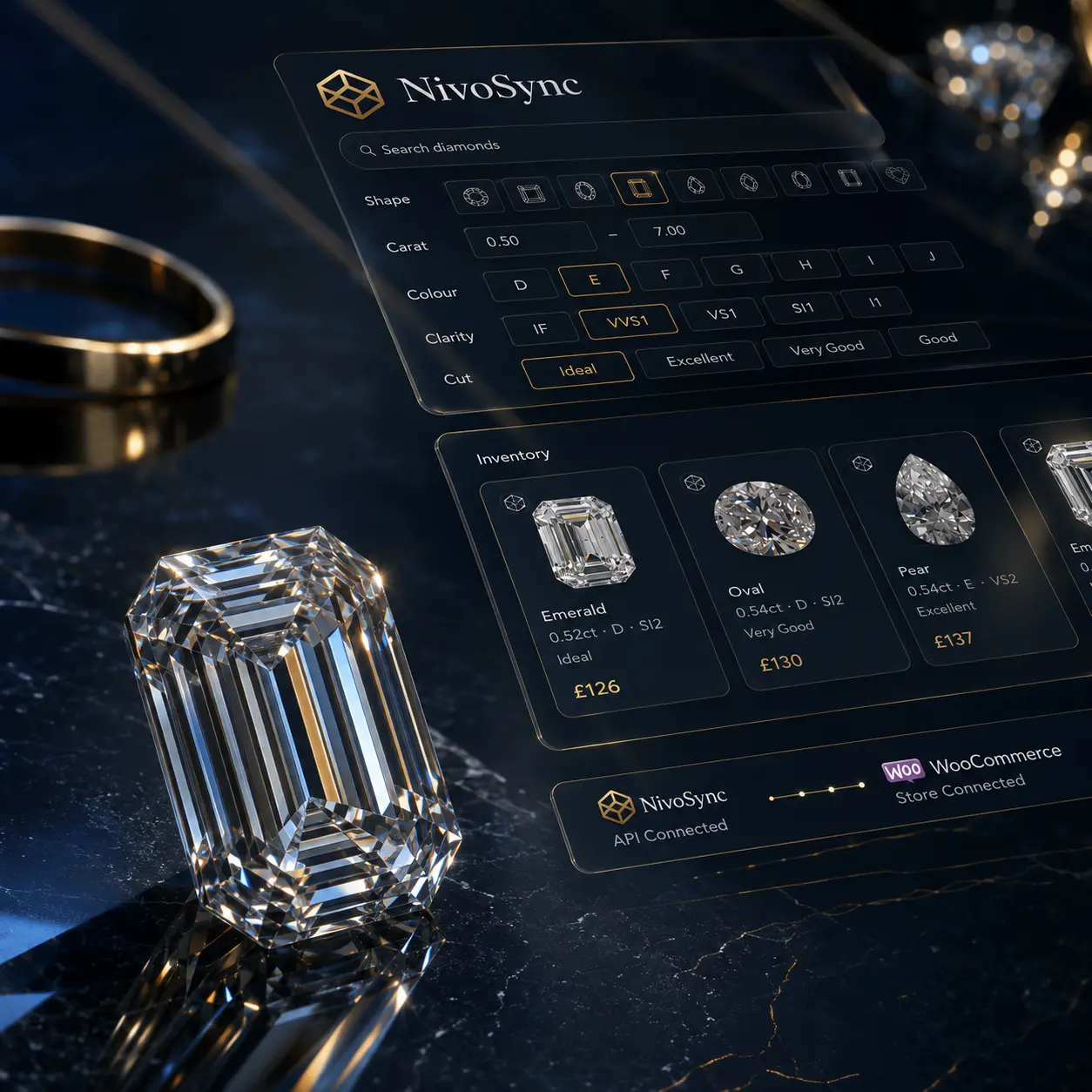 API connected diamond inventory Diamond inventory search connected through an API to a WooCommerce store